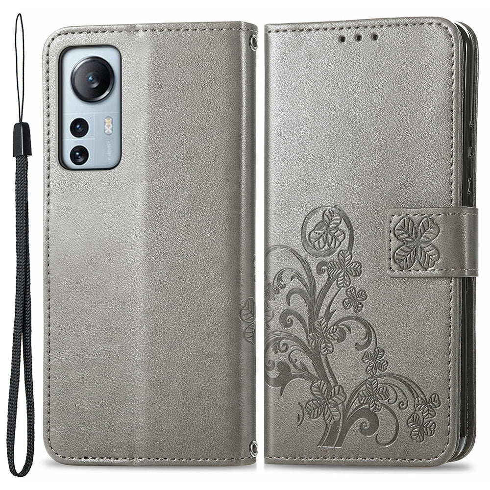 For Xiaomi 12 Lite 5G Shockproof Four-leaf Clover Imprinted Phone Case Stand PU Leather Flip Phone Wallet Cover with Wrist Strap For Xiaomi 12 Lite 5G Shockproof Four-leaf Clover Imprinted Phone Case Stand PU Leather Flip Phone Wallet Cover with Wrist Strap